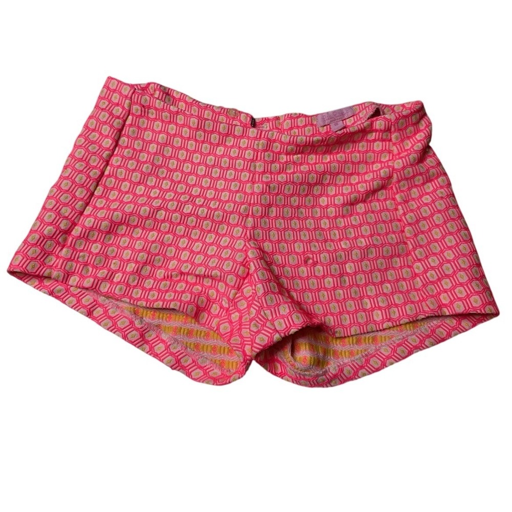 Lilly Pulitzer Pink Yellow Geometric Jacquard Shorts Back Zip Neon Size 00 L1